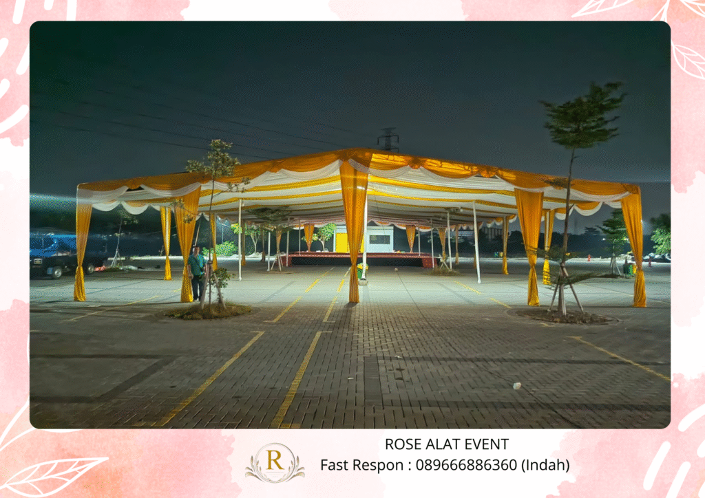 Jasa Sewa Tenda Serut Putih Kuning Area Songgom