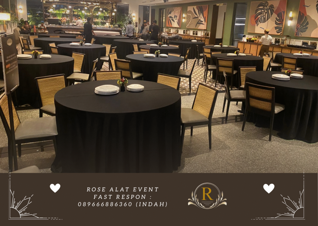 Rental Round Table Cover Hitam Berkualitas Area Bumiayu