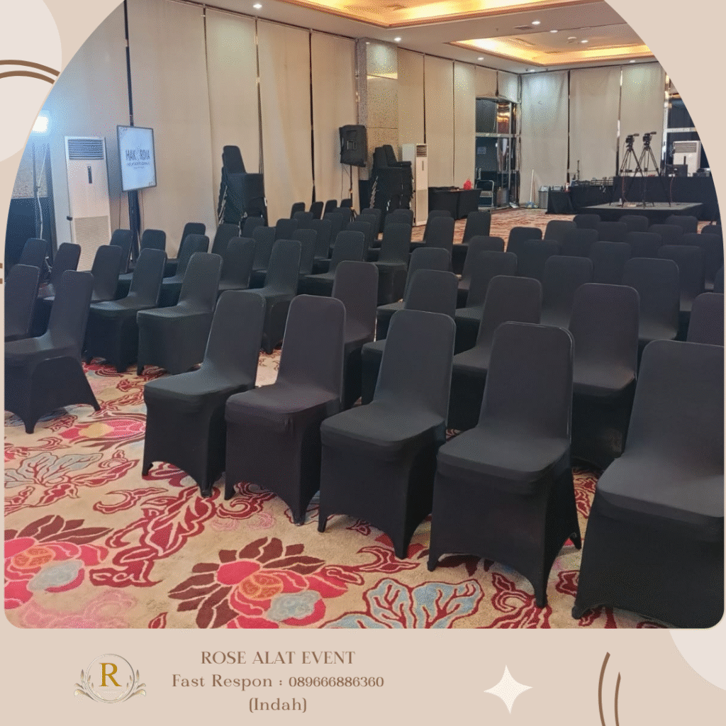 Sewa Kursi Susun Stainles Cover Strech Hitam Area Bumijawa