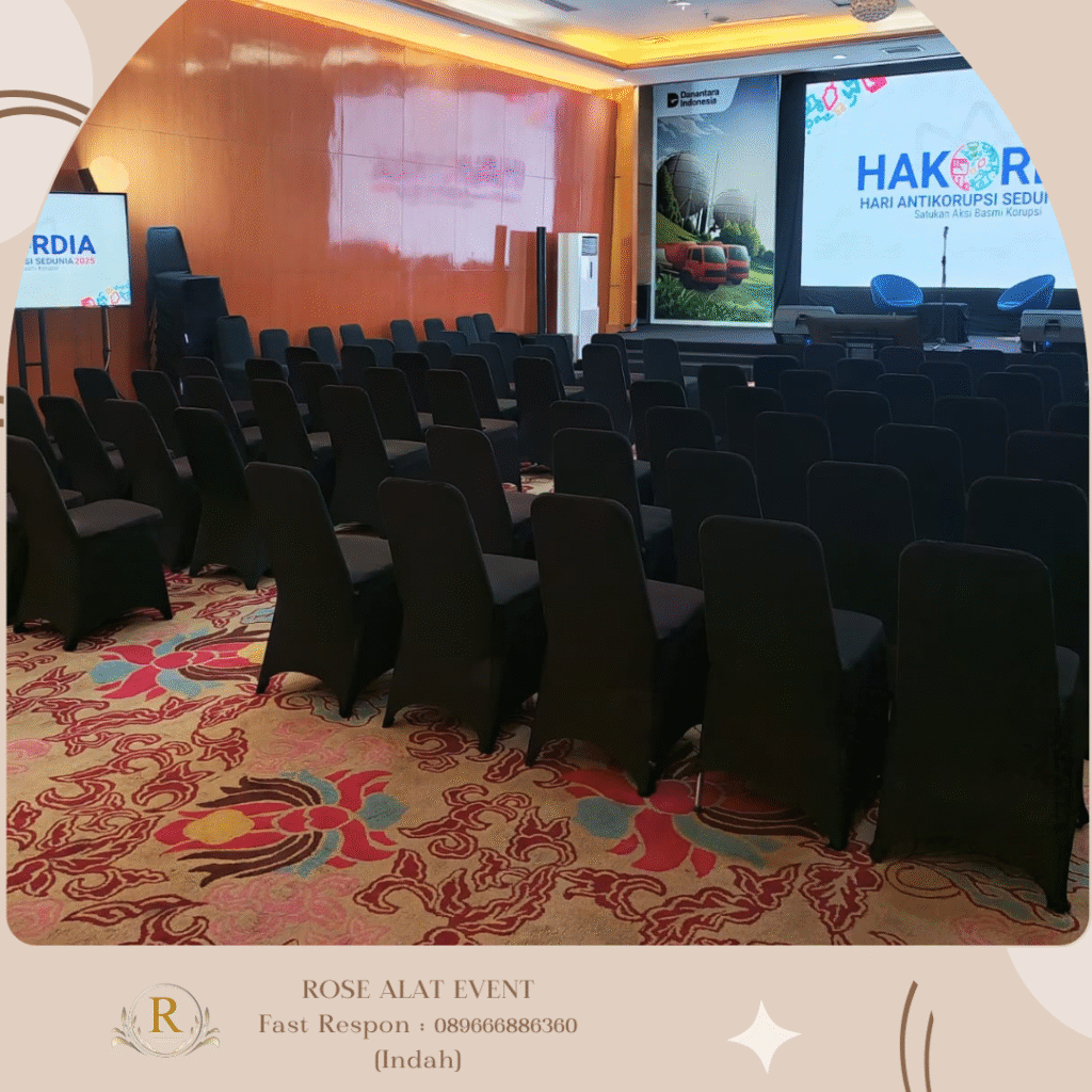 Sewa Kursi Susun Stainles Cover Strech Hitam Area Bumijawa