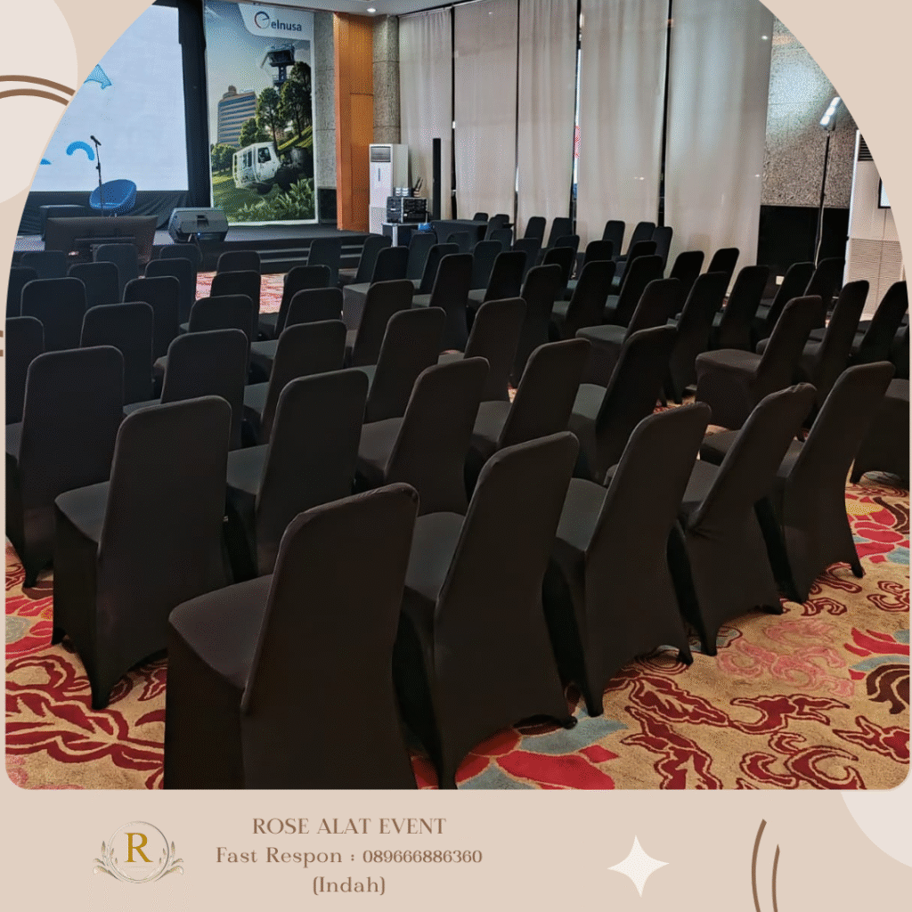 Sewa Kursi Susun Stainles Cover Strech Hitam Area Bumijawa