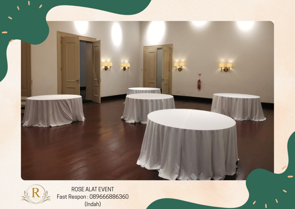 Pusat Sewa Round Table Cover Putih Free ongkir Bumiayu