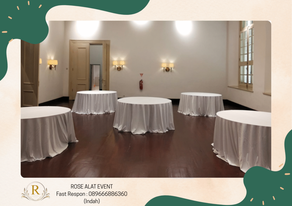 Pusat Sewa Round Table Cover Putih Free ongkir Bumiayu