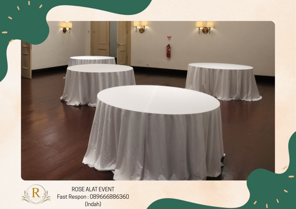 Pusat Sewa Round Table Cover Putih Free ongkir Bumiayu