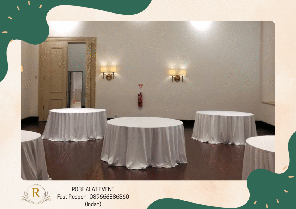 Pusat Sewa Round Table Cover Putih Free ongkir Bumiayu