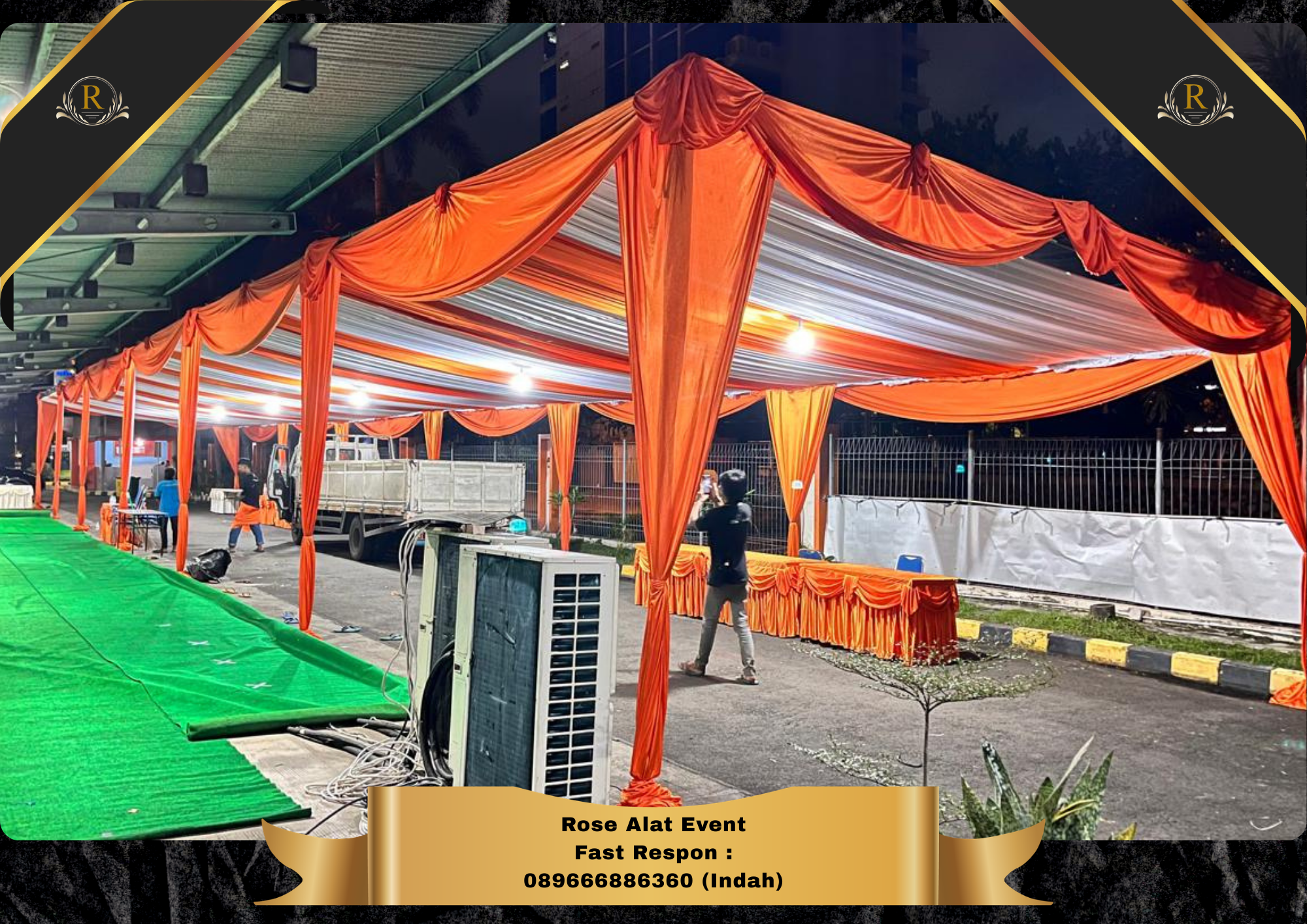 Gudang Sewa Tenda Serut Oren Dan Putih Area Sekitar Songgom