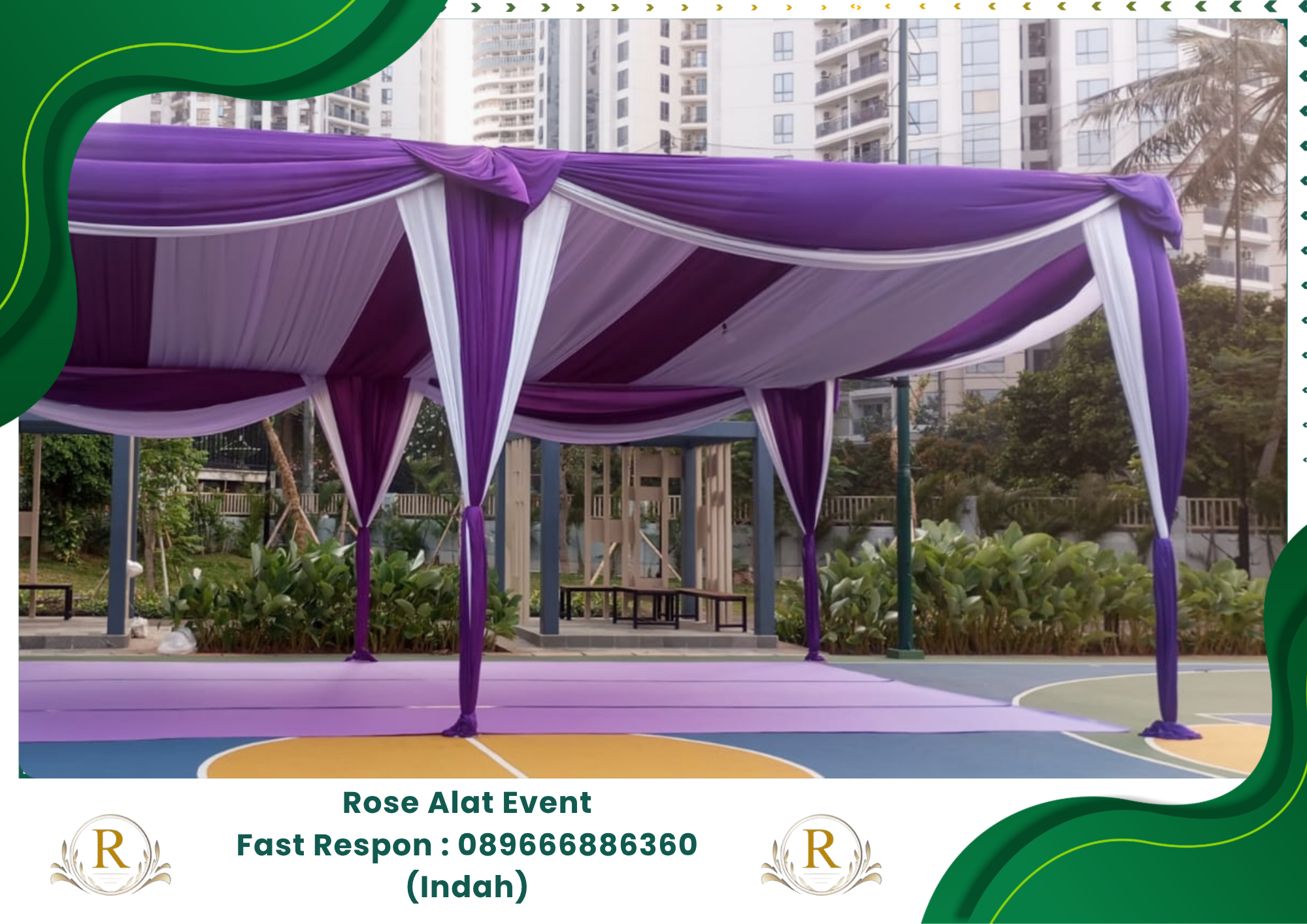 Rental Tenda Serut Brebes Warna Unggu Putih