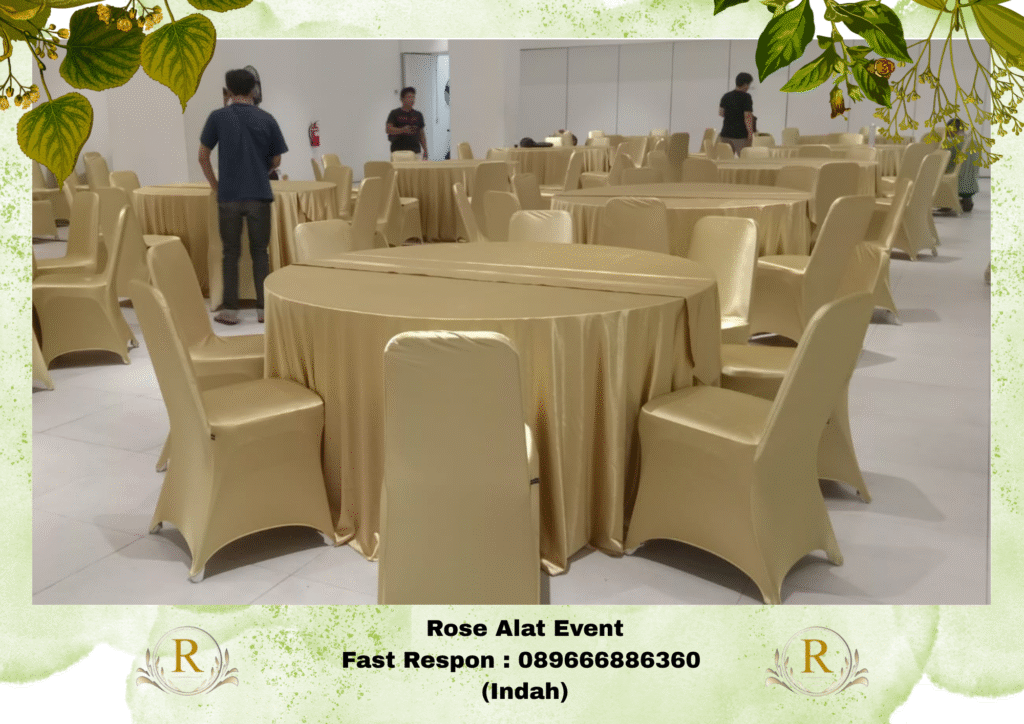 Sewa Meja Dan Kursi Cover Gold Area Kersana