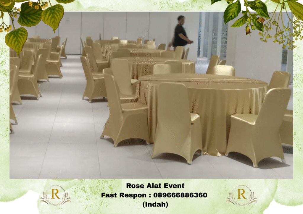 Sewa Meja Dan Kursi Cover Gold Area Kersana