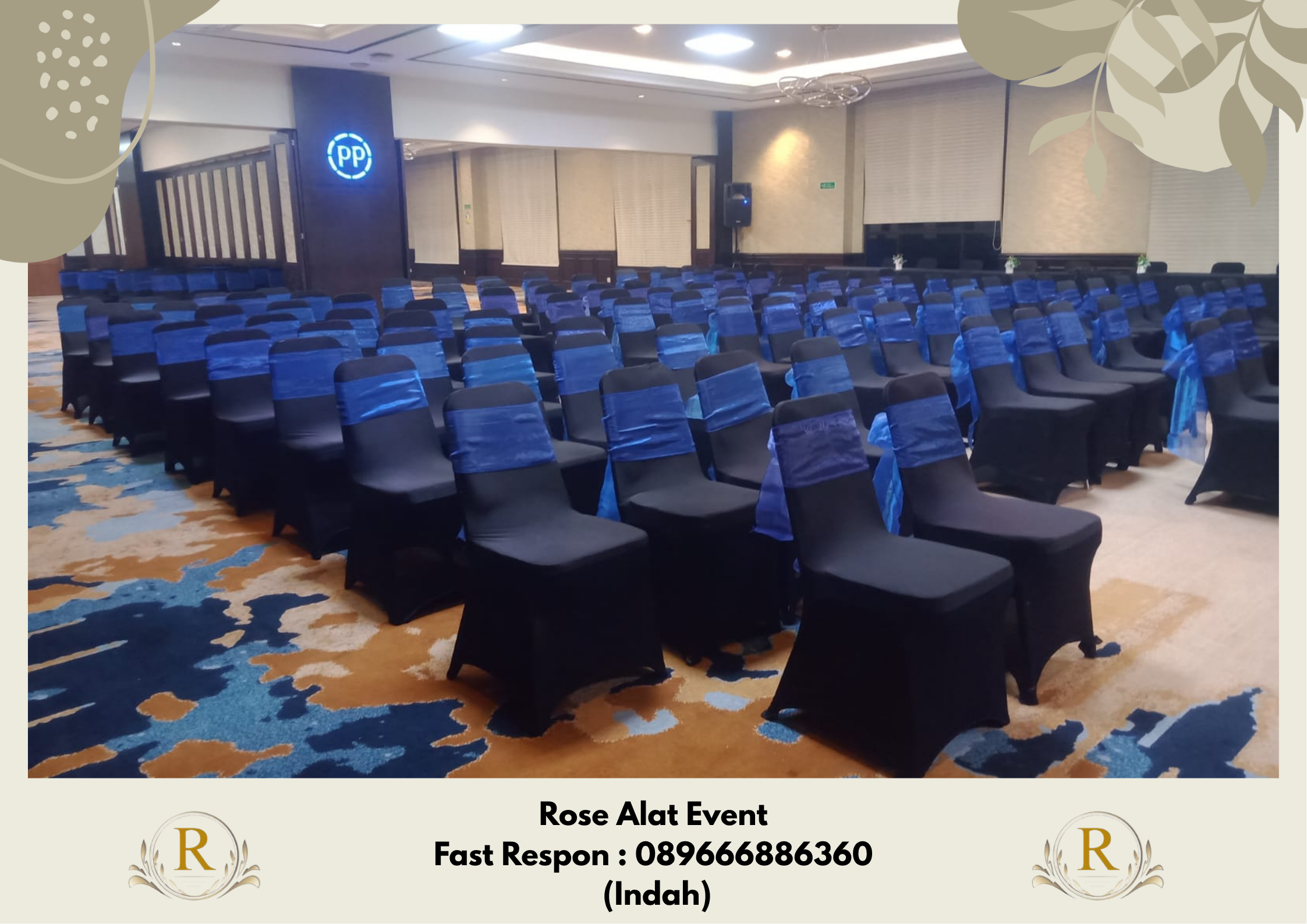 Rental Kursi Cover Hitam Pita Biru Area Margasari