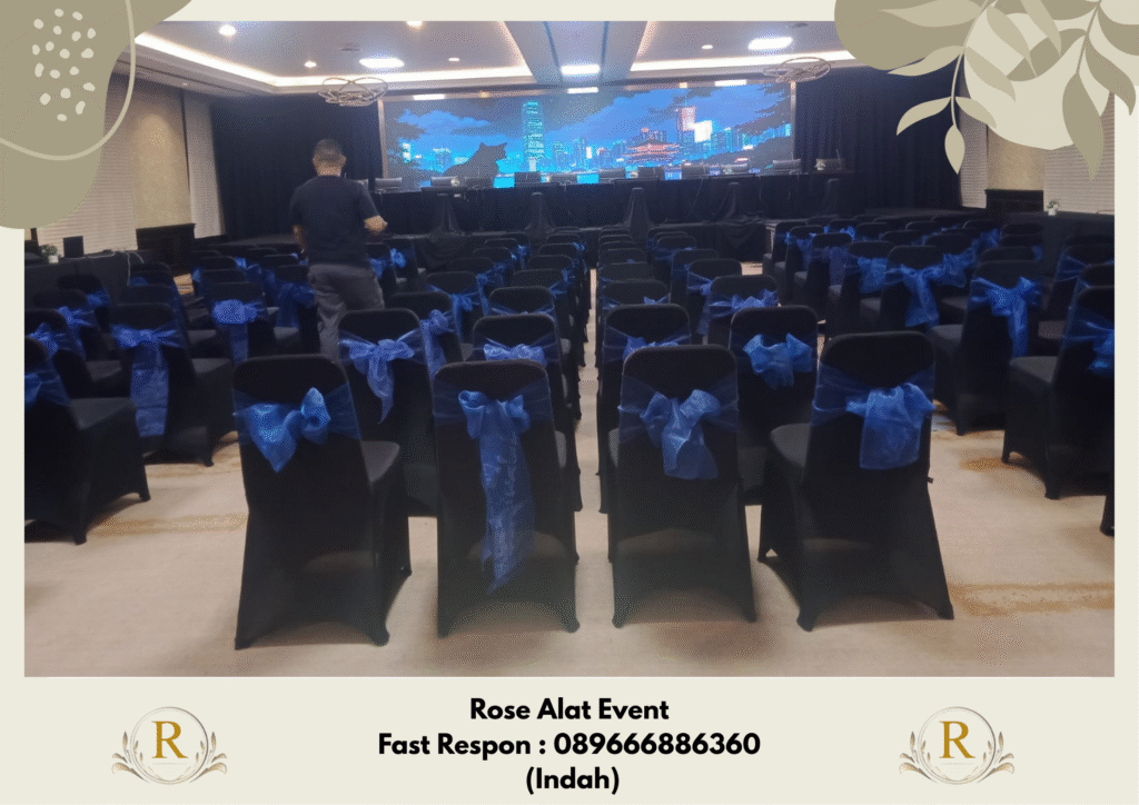 Rental Kursi Cover Hitam Pita Biru Area Margasari